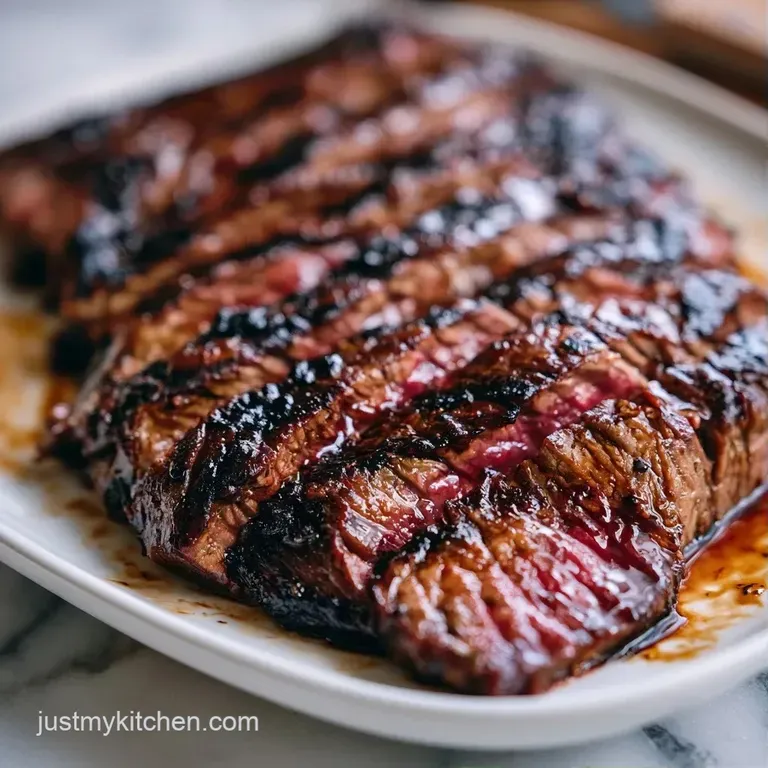 Seared steak medallions on a matte black plate, glistening with a rich glaze and garnished with a sprig of rosemary.