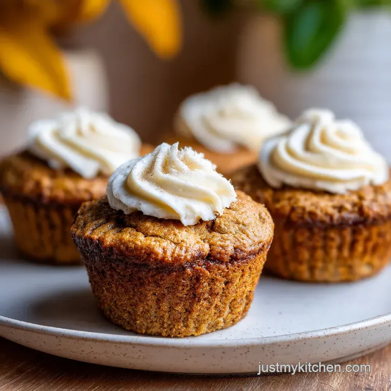 Golden-brown muffins arranged on a white ceramic plate, accented by a dusting of cinnamon and fresh berries.