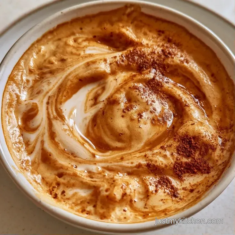 Frosted glass of chilled coffee with a gradient of dark espresso and creamy swirls, topped with clear ice.