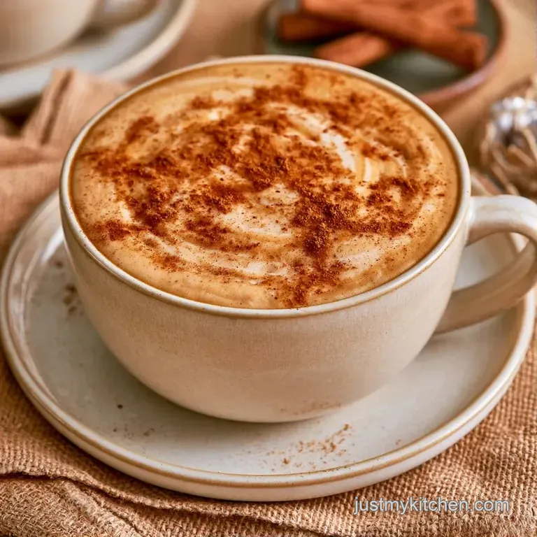 Steaming layered coffee in a glass mug on a rustic wooden tray with a cinnamon stick and organic brown sugar.