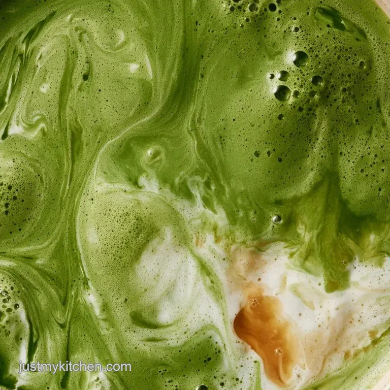 Clear glass showing distinct layers of dark caramel syrup, bright green matcha, and steamed white milk.
