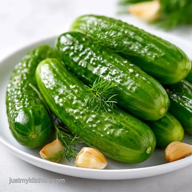 Neatly stacked golden fried pickle wedges on a white plate with a creamy dip and a sprig of fresh parsley.