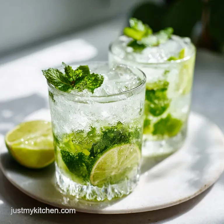 A vibrant cocktail in a chilled glass, muddled mint leaves and lime wedges glistening beside a sugar-rimmed edge.