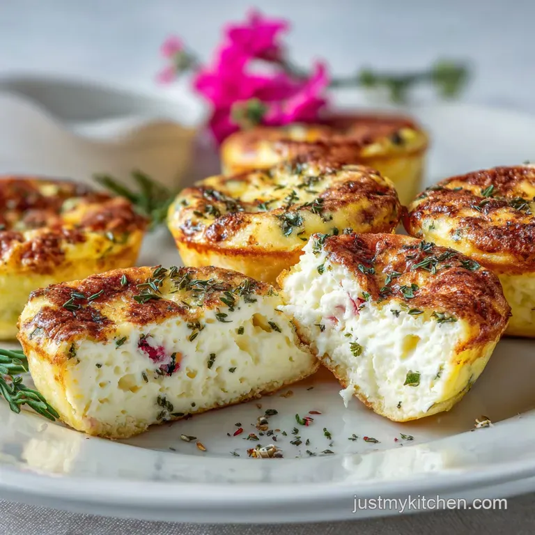Two fluffy egg bites on a plate with vibrant green chives, beside a dollop of creamy sauce, ready to eat.