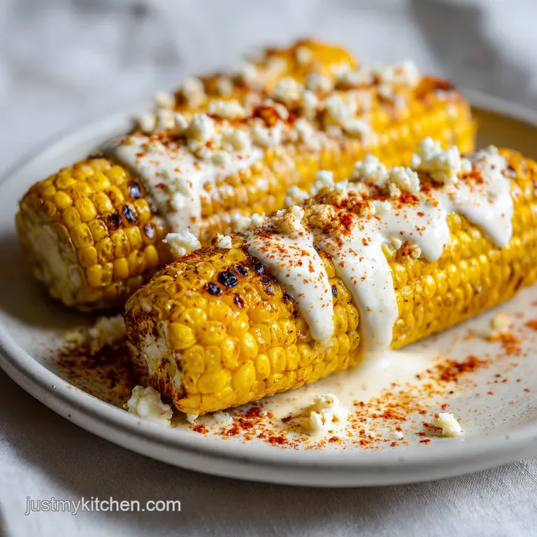Three charred corn cobs on a dark slate platter paired with bright lime wedges and fresh green cilantro sprigs.