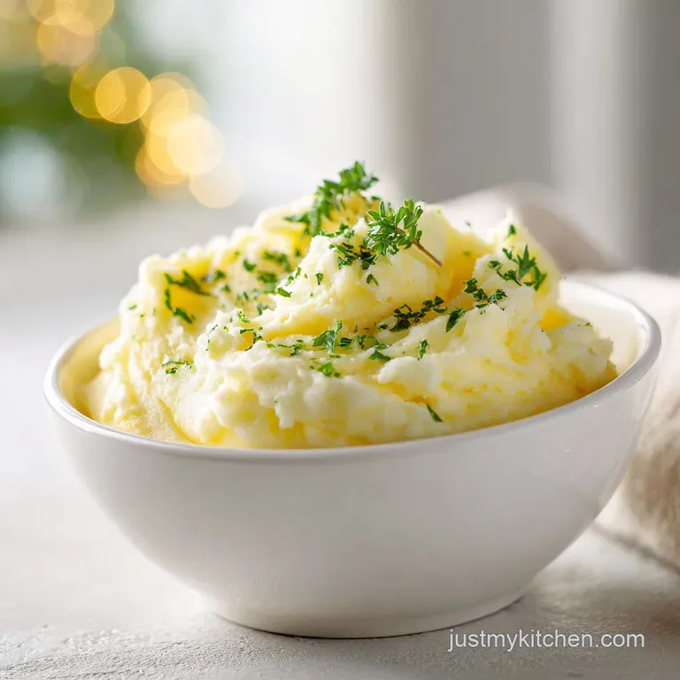 A mound of velvety mashed potatoes, glistening with butter, topped with a sprinkle of finely chopped parsley.