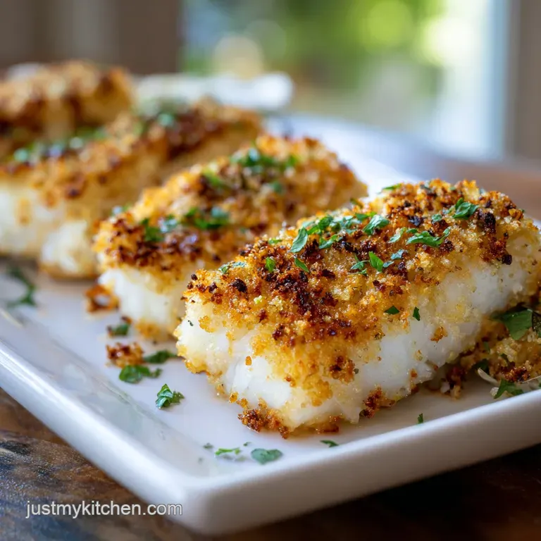 Crispy cod fillet plated atop vibrant green asparagus. A sprinkle of herbs adds freshness to the elegant dish.