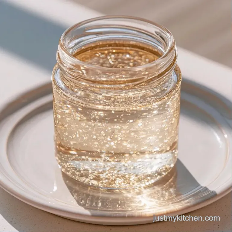 A bright kitchen scene with a glass jar of clear brine surrounded by fresh dill, garlic, and whole peppercorns.