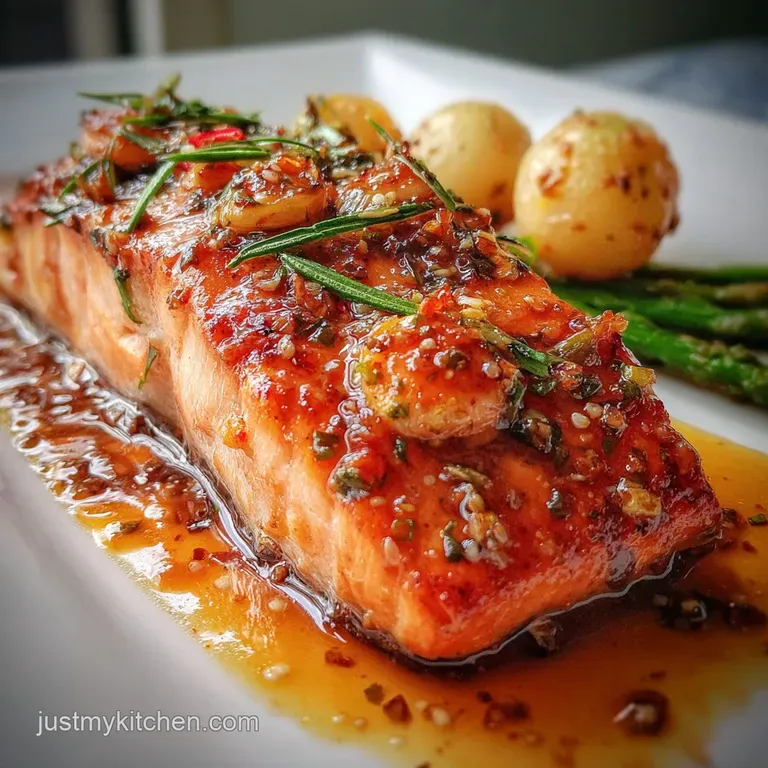 Perfectly glazed salmon fillet served over fluffy rice with a sprinkle of sesame seeds and vibrant green onions, a restaur...
