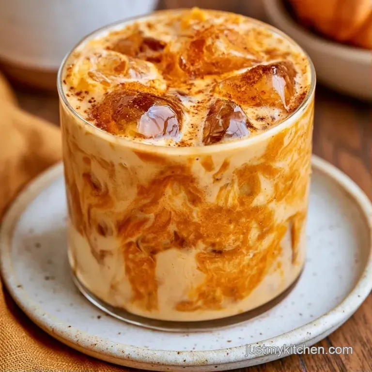 A tall glass showing distinct layers of cream and orange-tinted coffee atop a clean white marble surface.