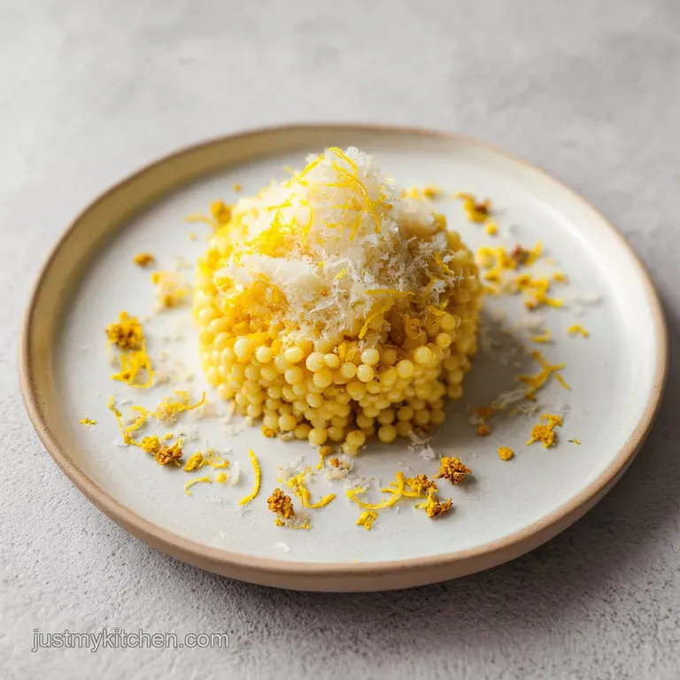 Fluffy white grains topped with curling lemon zest and fresh herbs, elegantly plated on a slate grey surface.