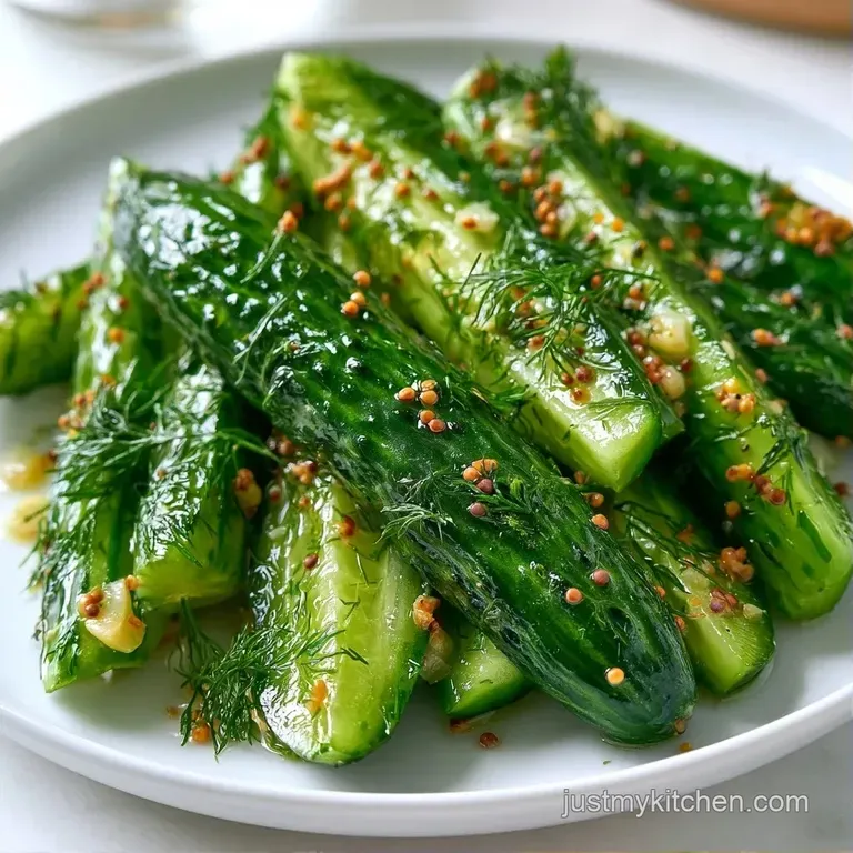 Vibrant green pickle spears arranged on a white ceramic platter with a side of coarse sea salt and peppercorns.