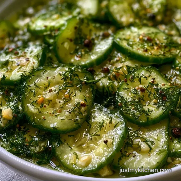 Sliced green pickle spears arranged on a white ceramic plate with a fresh dill sprig and cracked black pepper.