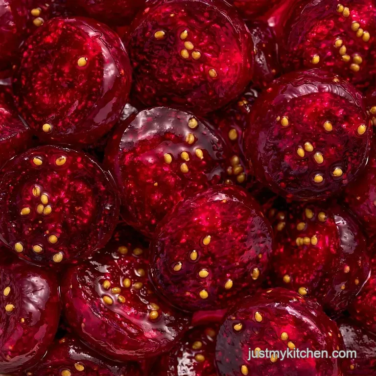 Deep purple beet slices arranged in a circle on a white ceramic plate, garnished with crumbled white feta cheese.