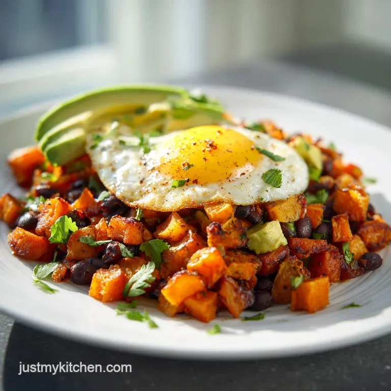 Sweet Potato Breakfast Hash with Black Beans and Avocado