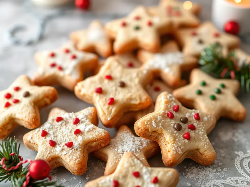 A plate of sugar-free Christmas cookies decorated with festive holiday patterns, featuring a variety of shapes like stars, trees, and snowflakes.