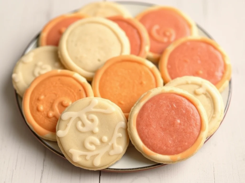 Round sugar cookies decorated with Thanksgiving-themed royal icing designs, featuring fall colors, pumpkins, leaves, and "Thankful" messages.